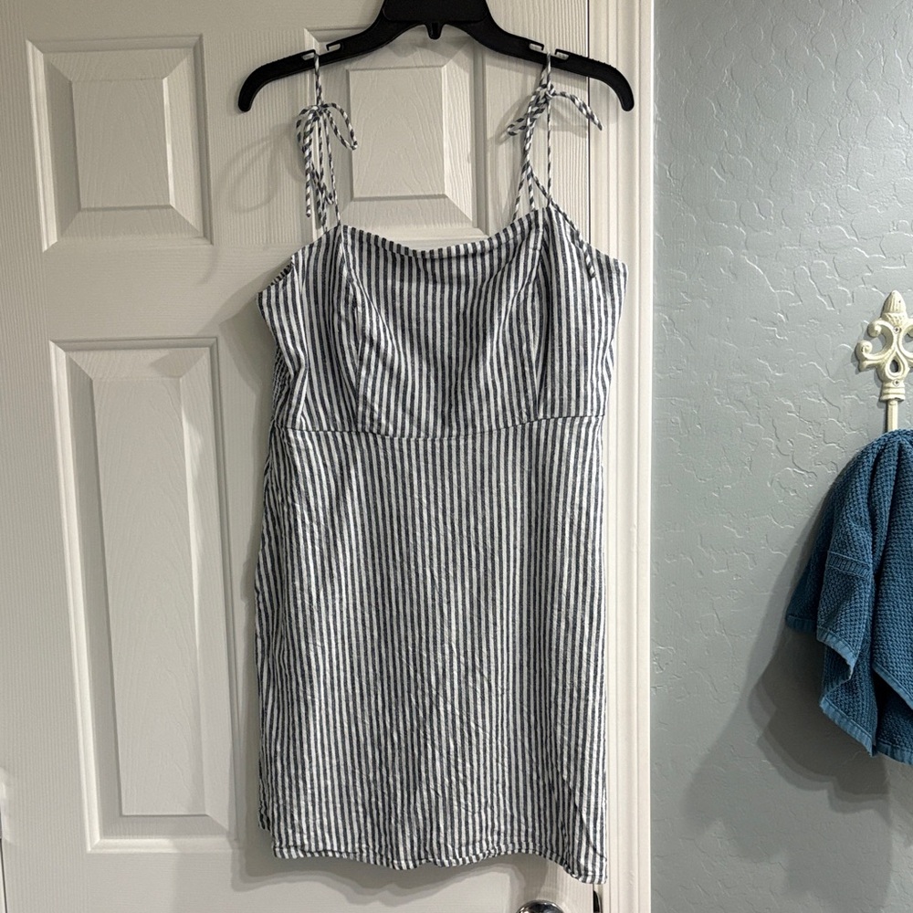 Old Navy- Navy and White Striped Linen Mini Dress